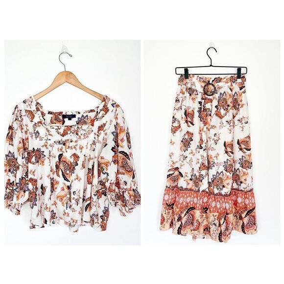 Rachel Rachel Roy Women’s Linen Blend Fall Floral Crop Blouse Midi Belted Skirt - Picture 13 of 13
